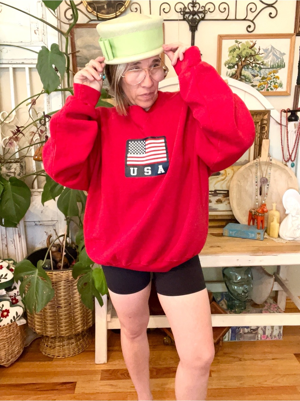 Vintage Y2K Russel Tag American Flag Big Logo Printed Sweatshirt Crewneck - Picture 3 of 4